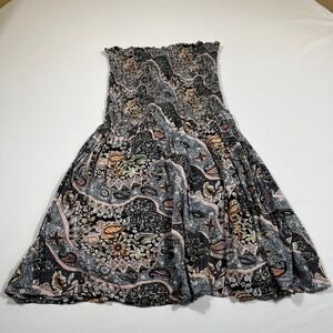 Island Planet Strapless Dress Women OS Multicolor Paisley Smocked Boho Rayon